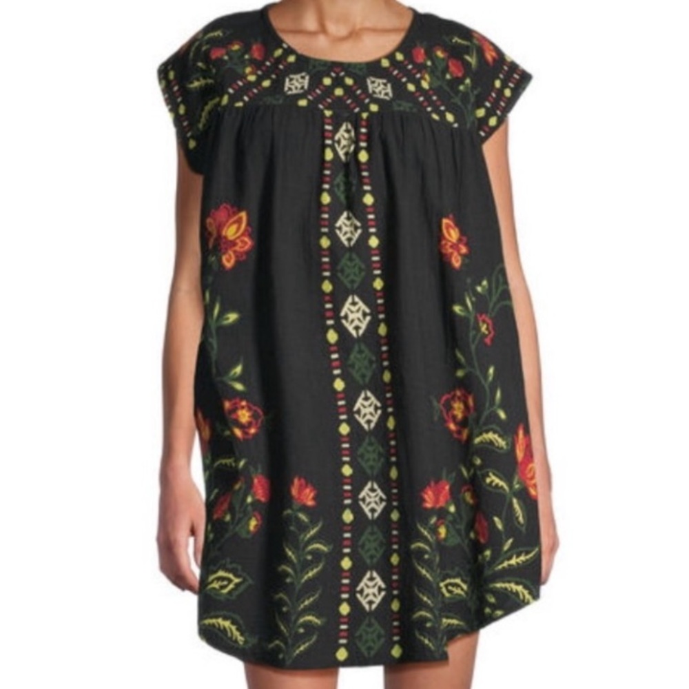 World Market Black Dress with Colorful print
